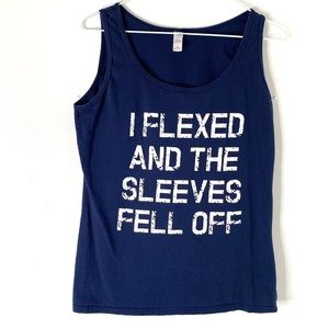 Gildan Flex Navy Blue Tank Top Distressed Graphic Cotton Casual Sleeveless
